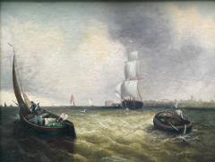19TH CENTURY SHIPS FISHING BOATS OFF ITALIAN COAST PAINTING - 4739779