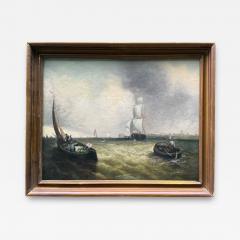 19TH CENTURY SHIPS FISHING BOATS OFF ITALIAN COAST PAINTING - 4739780