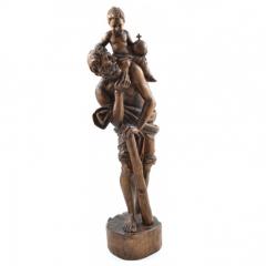 19th 20th C Wood Statue of St Christopher Baby Jesus Signed D Neu - 143971