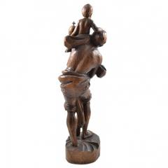 19th 20th C Wood Statue of St Christopher Baby Jesus Signed D Neu - 143972