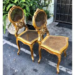 19th C Antique Louis XV Petit Boudoir Giltwood Cane Back Chairs - 1767800