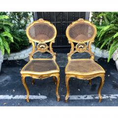 19th C Antique Louis XV Petit Boudoir Giltwood Cane Back Chairs - 1767813