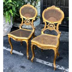 19th C Antique Louis XV Petit Boudoir Giltwood Cane Back Chairs - 1767818