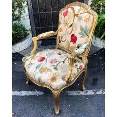 Leather Bergere Chair, Louis XV Parcel-Gilt and Polychromed Carved Frame «  The Hudson Merchantile