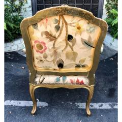 19th C Antique Louis XV Style Giltwood Bergere Chair W Crewel