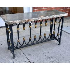 19th C Cast Iron Bronze Console Table W Later Fossil Stone Marble Top - 3338897