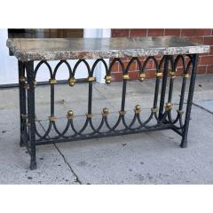 19th C Cast Iron Bronze Console Table W Later Fossil Stone Marble Top - 3338898