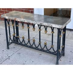 19th C Cast Iron Bronze Console Table W Later Fossil Stone Marble Top - 3338899