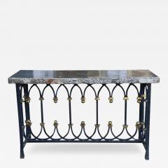 19th C Cast Iron Bronze Console Table W Later Fossil Stone Marble Top - 3341599