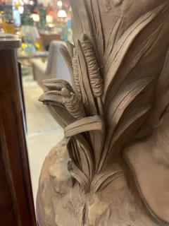 19th C French Antique Signed Taupe Terracotta Sculpture of Woman And Sparrows - 4329563