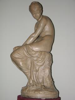 19th C French Antique Signed Taupe Terracotta Sculpture of Woman And Sparrows - 4329566