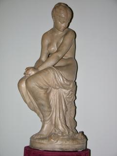 19th C French Antique Signed Taupe Terracotta Sculpture of Woman And Sparrows - 4329567