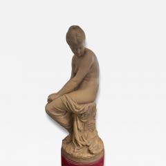 19th C French Antique Signed Taupe Terracotta Sculpture of Woman And Sparrows - 4329634