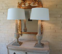 19th C French Pair Of Painted Balustrades As Table Lamps - 1978681