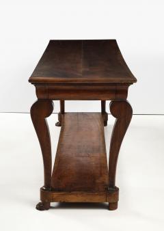 19th C French Walnut Console with Drawer Lower Shelf Lion Claw Feet - 3568746