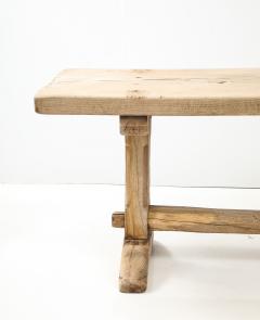 19th C Long French Elm Trestle Console Dining Table with Thick Top - 3569171