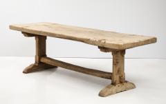 19th C Long French Elm Trestle Console Dining Table with Thick Top - 3569175