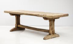 19th C Long French Elm Trestle Console Dining Table with Thick Top - 3569176