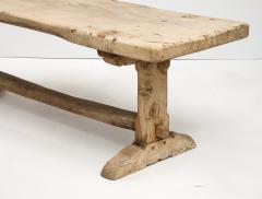 19th C Long French Elm Trestle Console Dining Table with Thick Top - 3569178