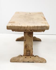 19th C Long French Elm Trestle Console Dining Table with Thick Top - 3569179