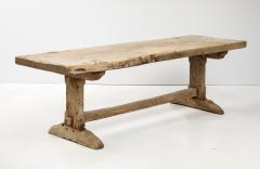 19th C Long French Elm Trestle Console Dining Table with Thick Top - 3569180