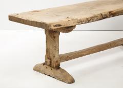 19th C Long French Elm Trestle Console Dining Table with Thick Top - 3569181