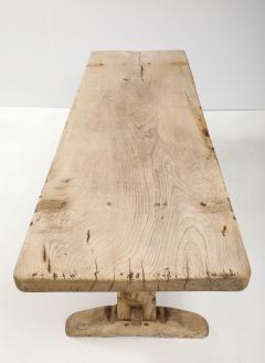 19th C Long French Elm Trestle Console Dining Table with Thick Top - 3569182