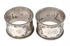 19th C Pair of Napkin Rings Dutch Sterling Silver Repousse - 1295149