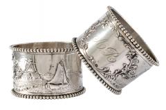 19th C Pair of Napkin Rings Dutch Sterling Silver Repousse - 1295150