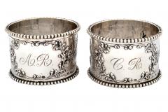 19th C Pair of Napkin Rings Dutch Sterling Silver Repousse - 1295160