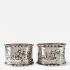 19th C Pair of Napkin Rings Dutch Sterling Silver Repousse - 1388338