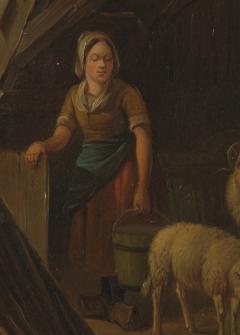 19th C Romanticism Genre Painting Pieter Plas Sheepstable Signed - 2024124