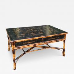 19th C Style Black Gold Chinoiserie Bamboo Coffee Cocktail Table - 3000492