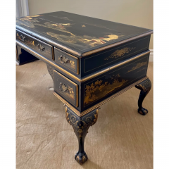 19th C Style Black and Gold Chinoiserie Decorated Chippendale Desk - 2850179