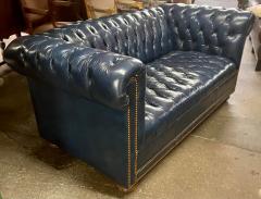 19th C Style Chesterfield Blue Fully Tufted Leather Sofa Settee - 2654794