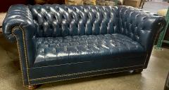 19th C Style Chesterfield Blue Fully Tufted Leather Sofa Settee - 2654796