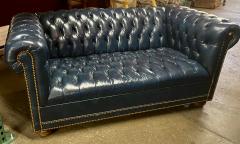 19th C Style Chesterfield Blue Fully Tufted Leather Sofa Settee - 2654798