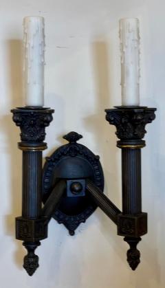 19th C Style Empire Ebonized Metal Gilt Bronze 2 Lite Wall Sconce - 2503663