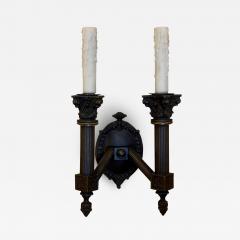 19th C Style Empire Ebonized Metal Gilt Bronze 2 Lite Wall Sconce - 2504261