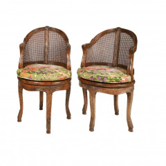 19th C Style French Provincial Cane Back Swivel Barrel Chairs a Pair - 2850104