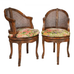 19th C Style French Provincial Cane Back Swivel Barrel Chairs a Pair - 2850108