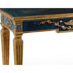 19th C Style Neoclassical Giltwood Trompe lOeil Faux Lapis Console Table - 3605057