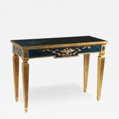 19th C Style Neoclassical Giltwood Trompe lOeil Faux Lapis Console Table - 3605651