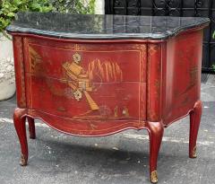 19th C Style Red Chinoiserie Black Marble Commode - 2744726
