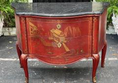 19th C Style Red Chinoiserie Black Marble Commode - 2744736