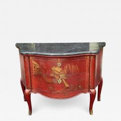 19th C Style Red Chinoiserie Black Marble Commode - 2747728