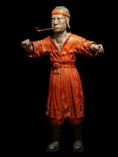 19th C Tobacco Shop Publicity Statue smoking a pipe polychromed wood - 4269956