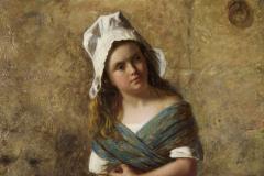 19th Century Antique Oil Painting of Young Girl at Wall Fountain  - 861472