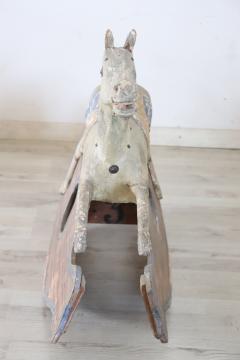 19th Century Antique Rocking Horse in Painted Wood and Paper Mache - 3292142