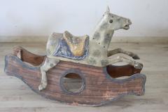 19th Century Antique Rocking Horse in Painted Wood and Paper Mache - 3292144